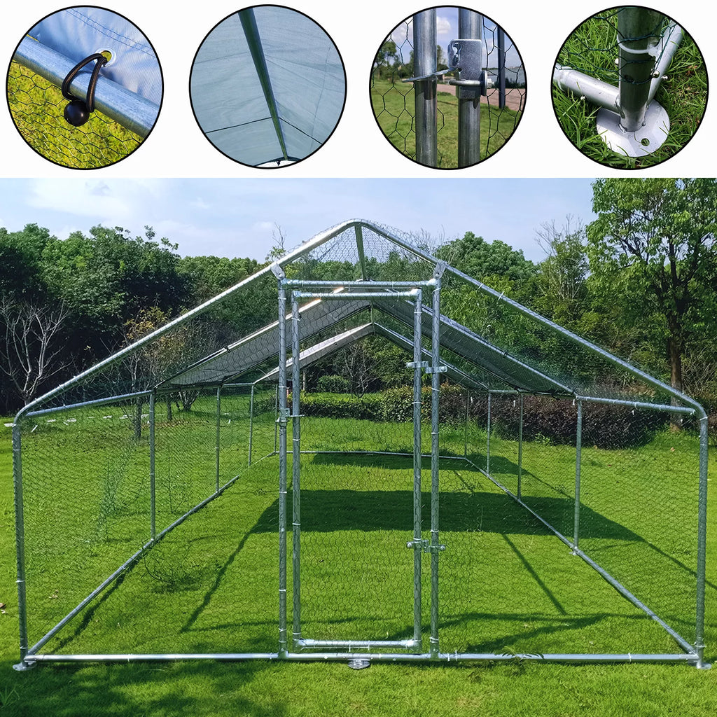 10x26ft Metal Walk-in Chicken Coop with Cover O457484