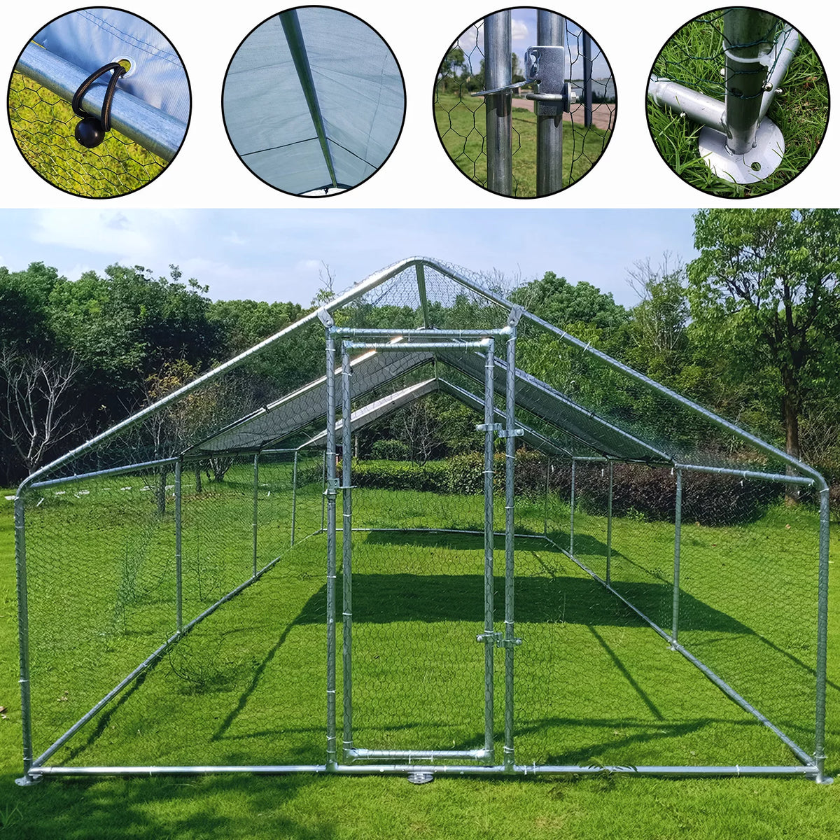 10x26ft Metal Walk-in Chicken Coop with Cover O457484