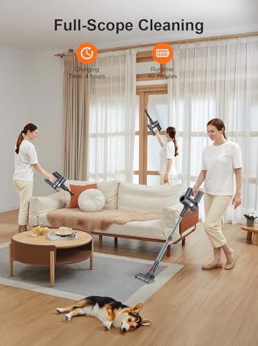 Cordless Vacuum Cleaner, 300W 45KPA Suction Power, 60 Min Runtime, Self-Standing Stick Vacuum with Wall Mount Charging, 3 Modes for Pet Hair, Carpet & Floor B896