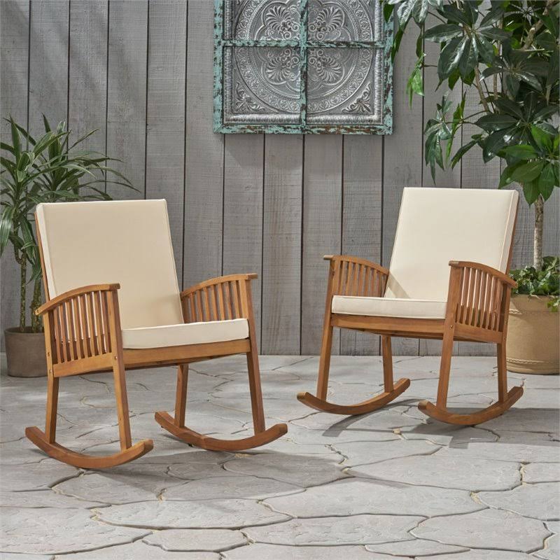 Brown Acacia Wood Rocking Chair Set of 2 R354