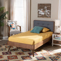 Twin Dark Grey Walnut Brown Upholstered Tufted Platform Bed D382709
