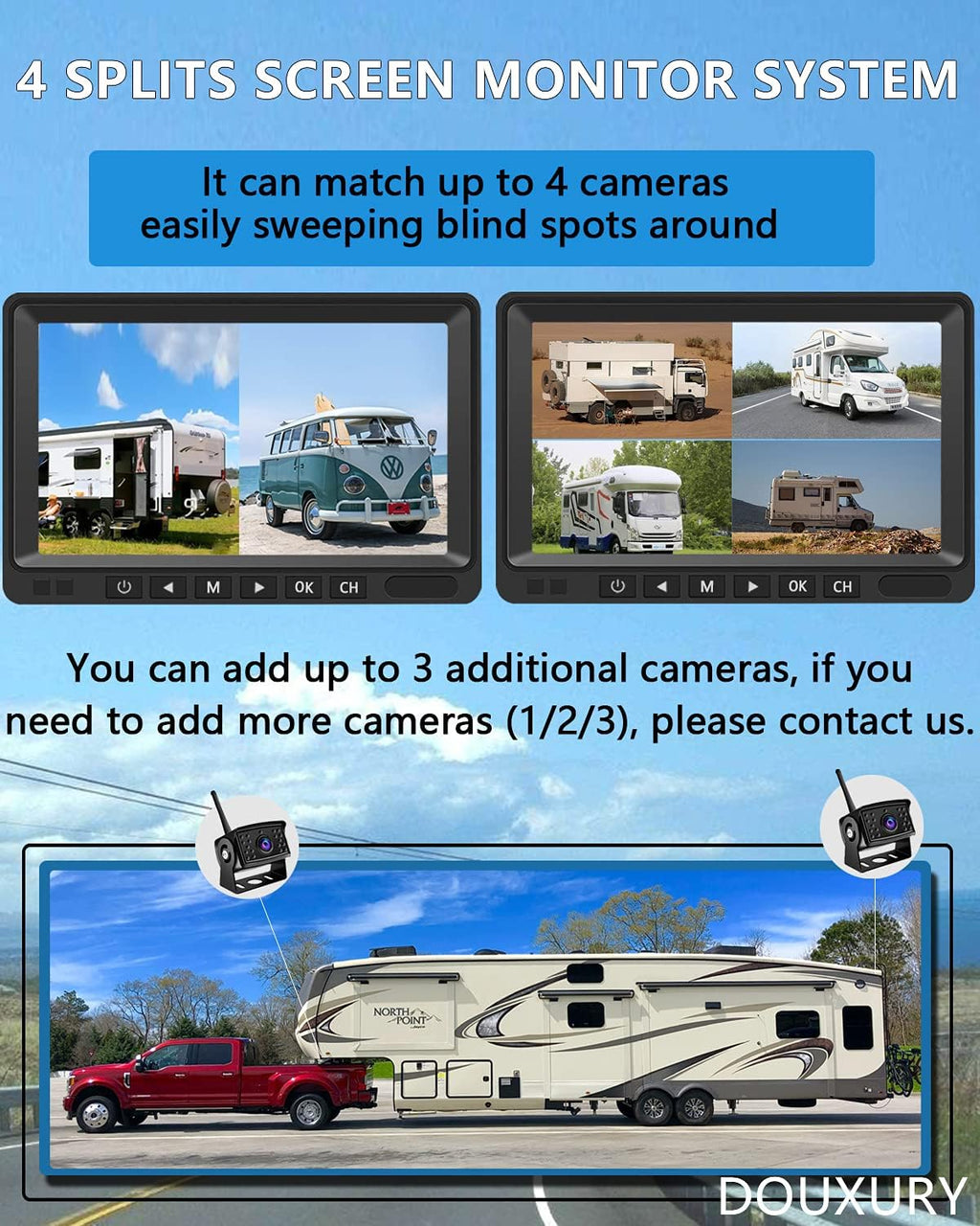 Wireless Backup Camera IP69 Waterproof 170° Wide View Angle HD 1080P with 7 Monitor D664529