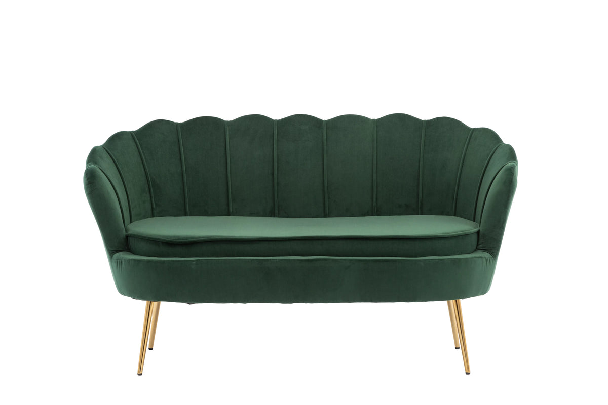 Green Velvet Upholstered 2 Seats Loveseat with Metal Legs X522