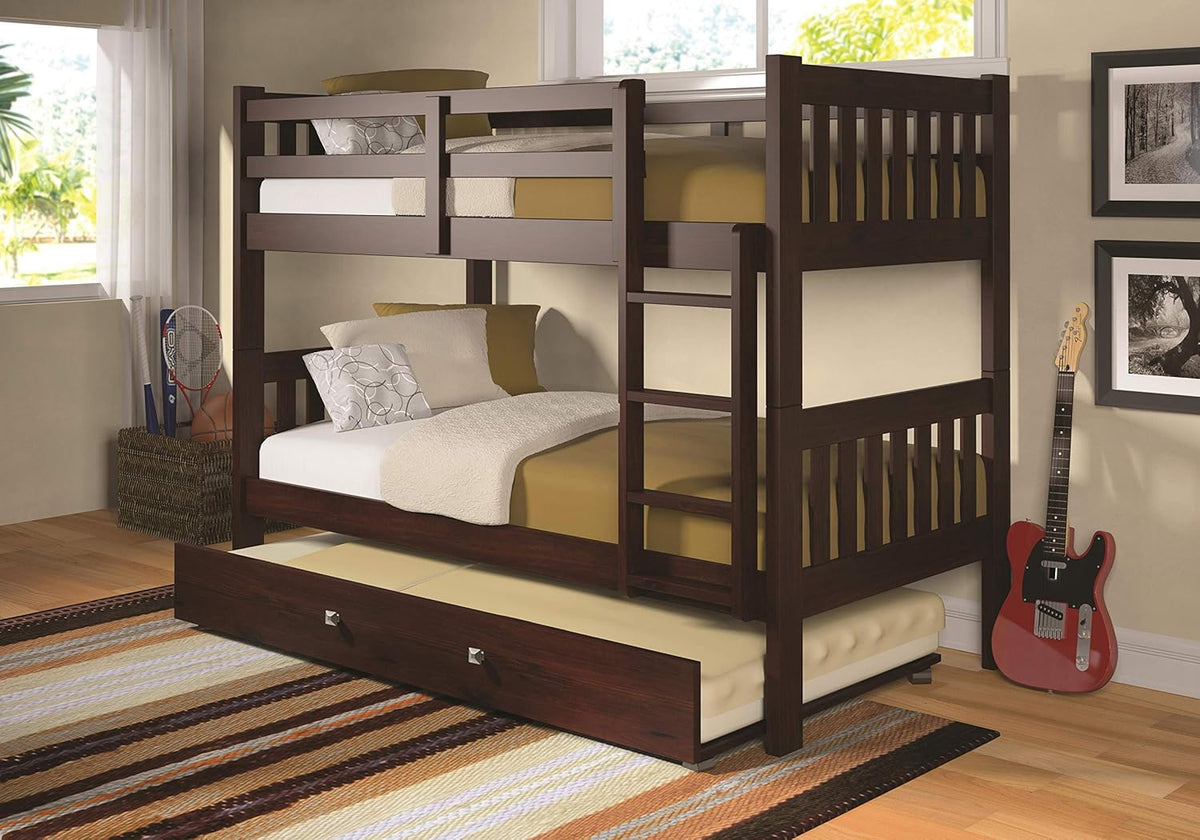 Twin Twin Dark Cappuccino Bunk Bed with Trundle D76503