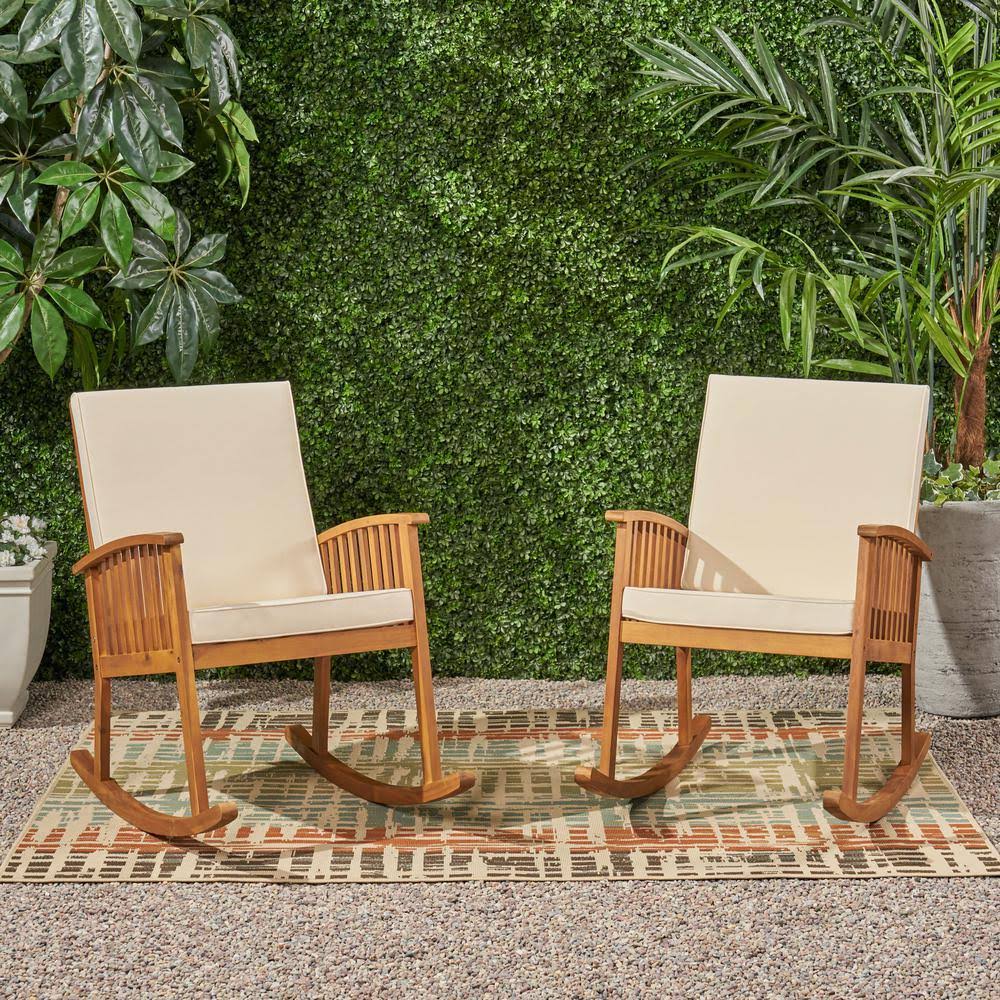 Brown Acacia Wood Rocking Chair Set of 2 R354