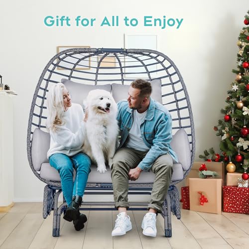 Oversized Wicker Double Egg Chair with Steel Stand T803617