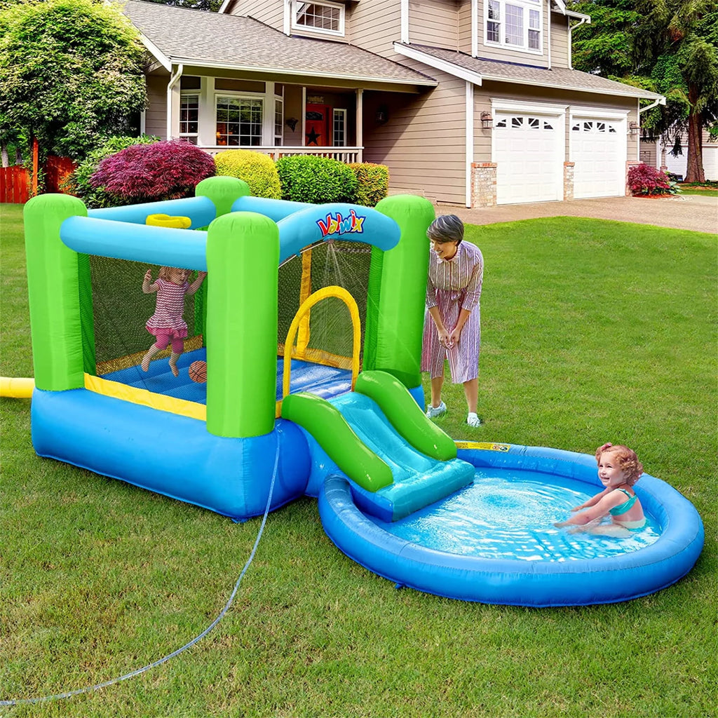 Inflatable Bounce House with Blower, Waterslide & Pool W20900
