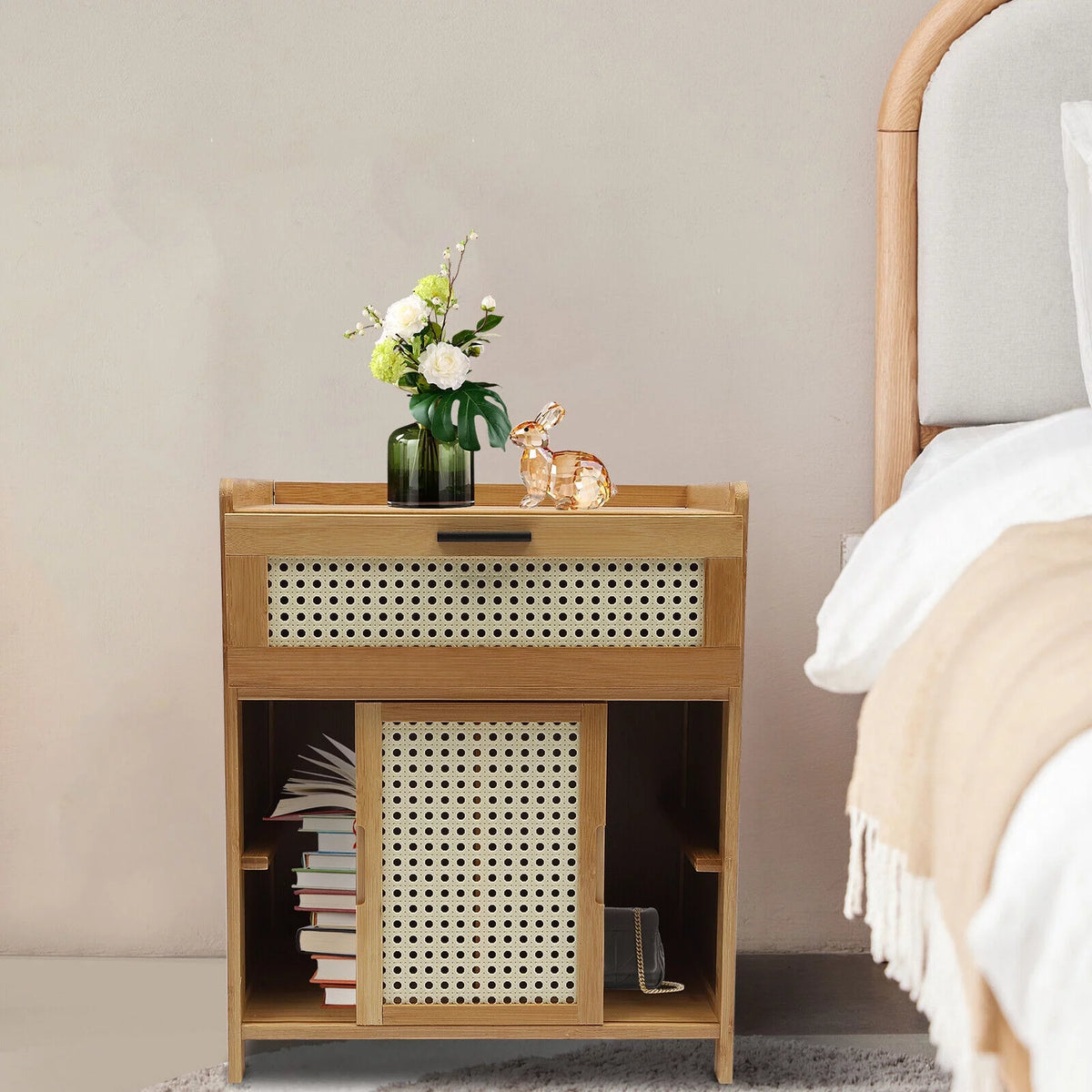 Bamboo Nightstand with Drawer J6354
