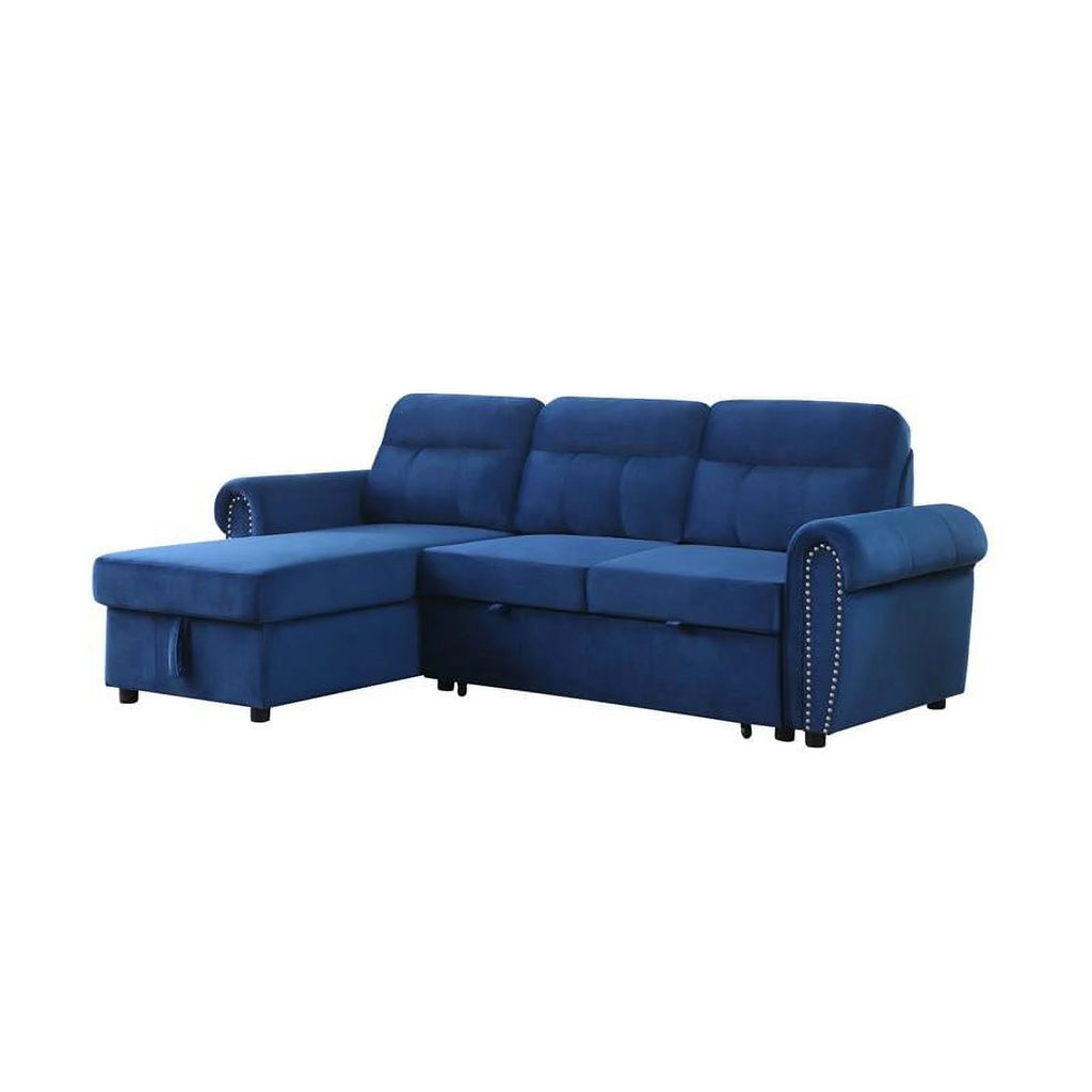Blue Velvet Reversible Sleeper Sectional Sofa Chaise G74413