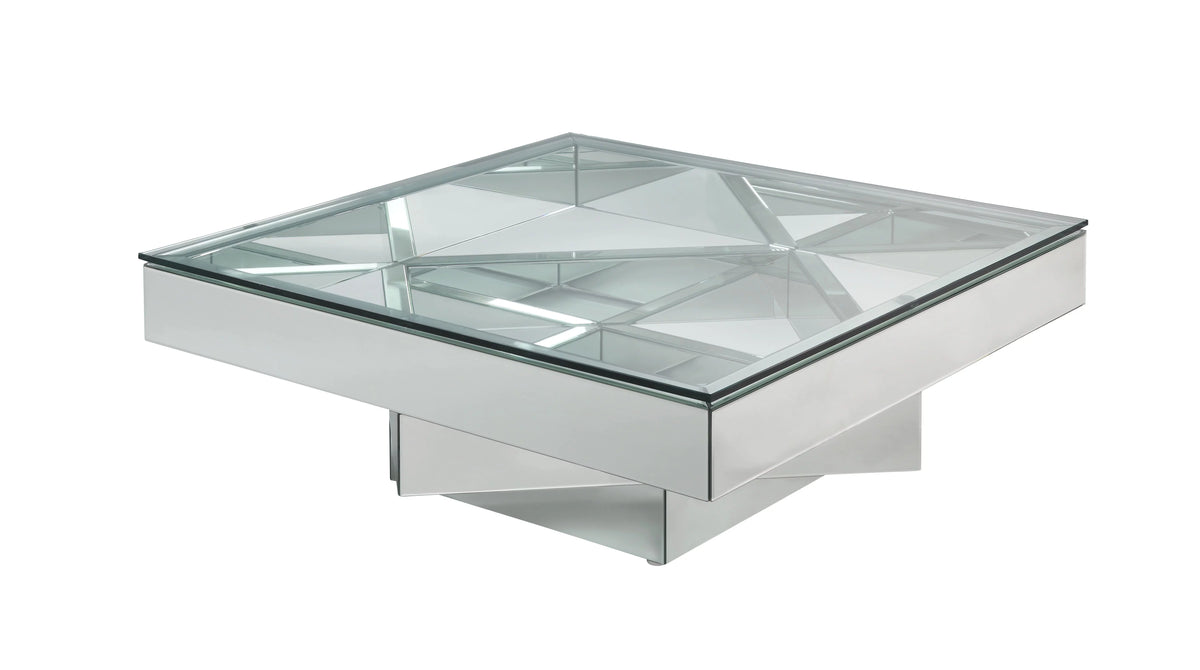 40" Square Glass Top Mirrored Coffee Table F111