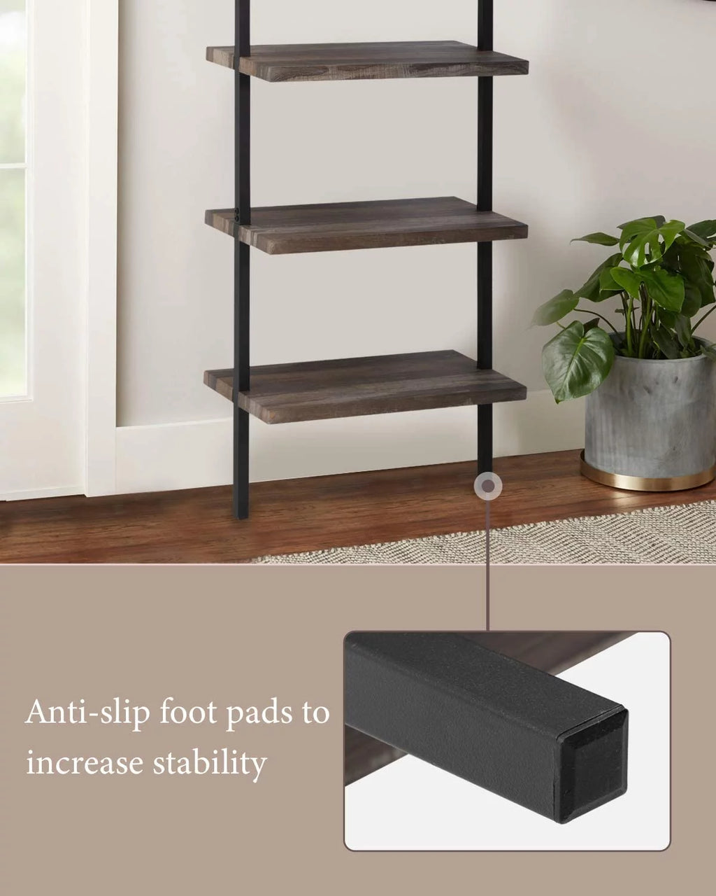4 Shelf Wall Mount Bookshelf with Metal Frame L5669