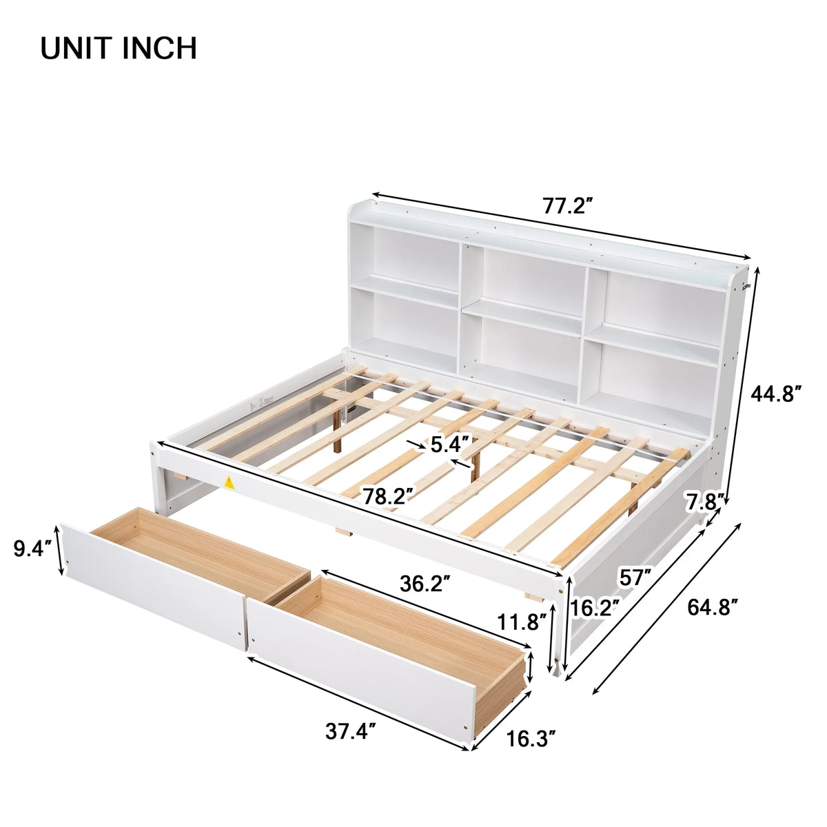 Full Size Platform Bed with Bookcases and Drawers Gray U13631