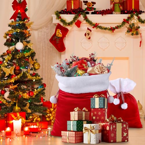 2pcs Christmas Velvet Santa Bags with Drawstring L548871