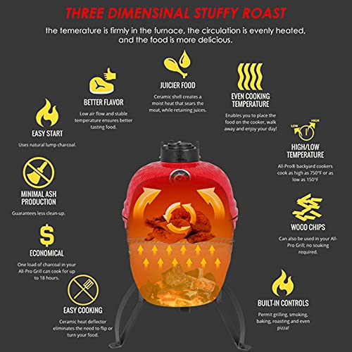 13" Round Ceramic Charcoal Grill with Thermometer M8935