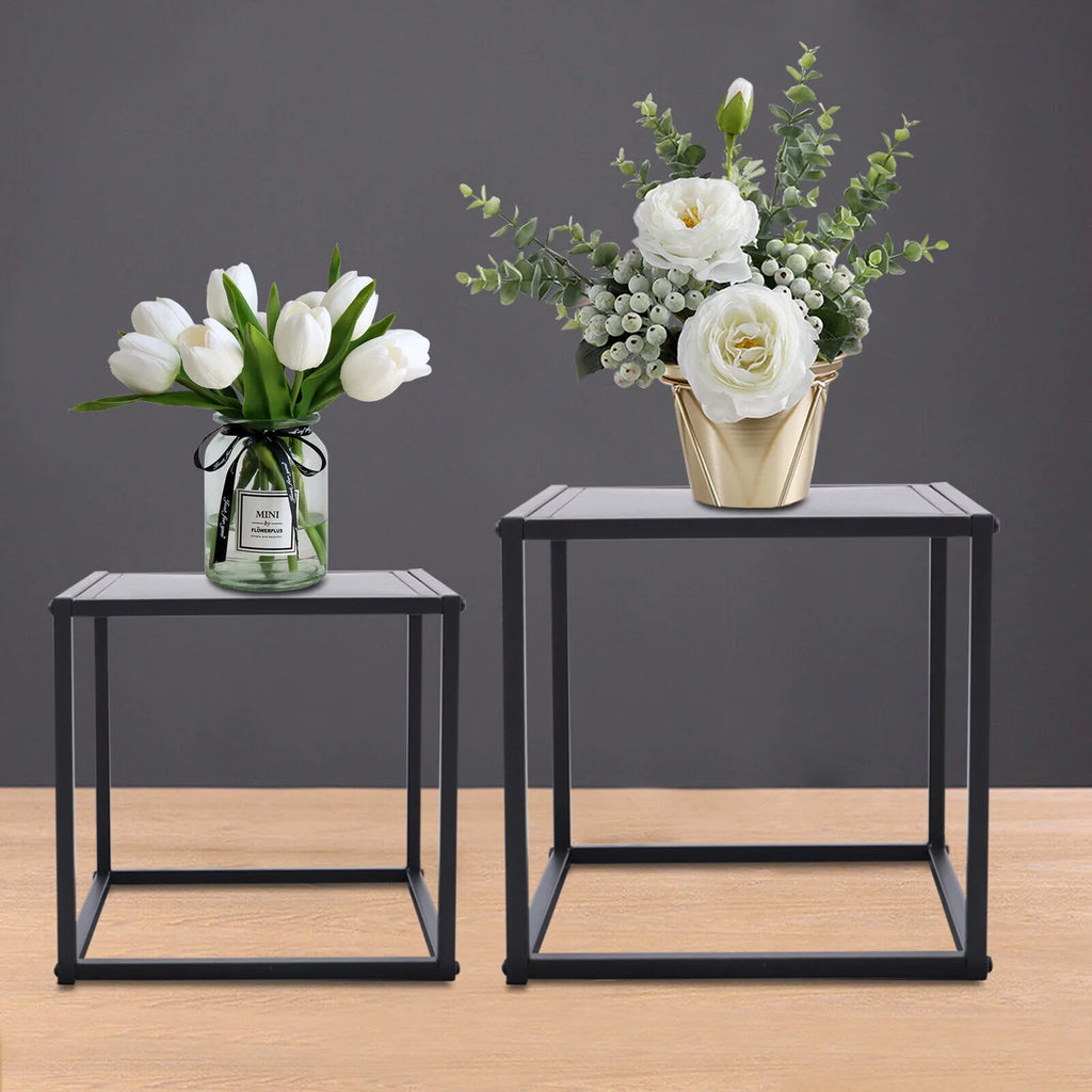 2Pcs Modern Square Metal Coffee Table Side Table End Table Matt Black O14826