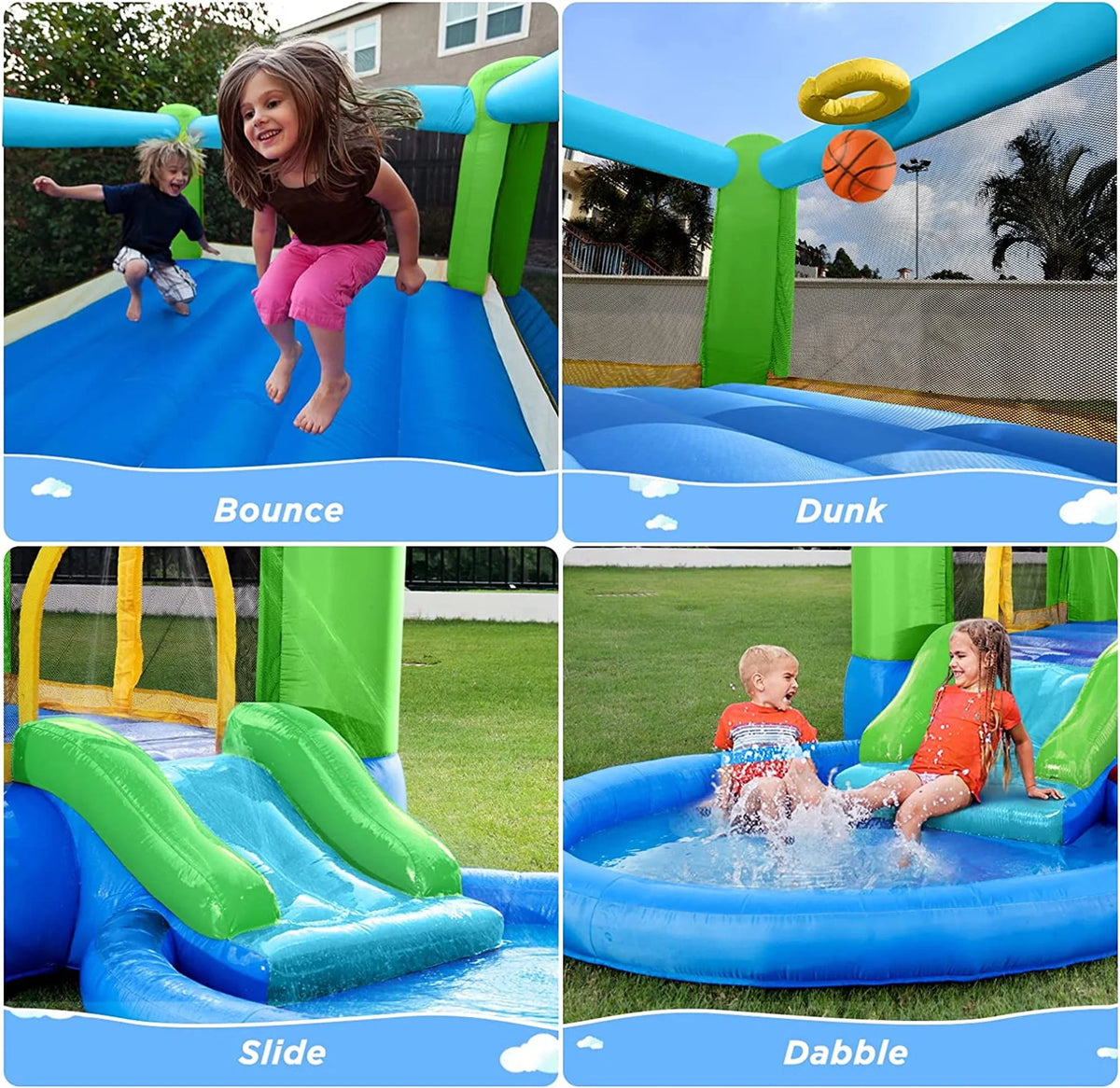 Inflatable Bounce House with Blower, Waterslide & Pool W20900