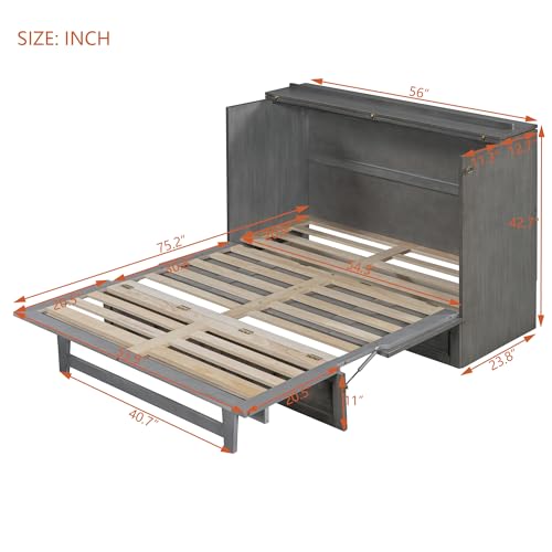 White Full Size Murphy Bed with USB Ports and Drawer Y713