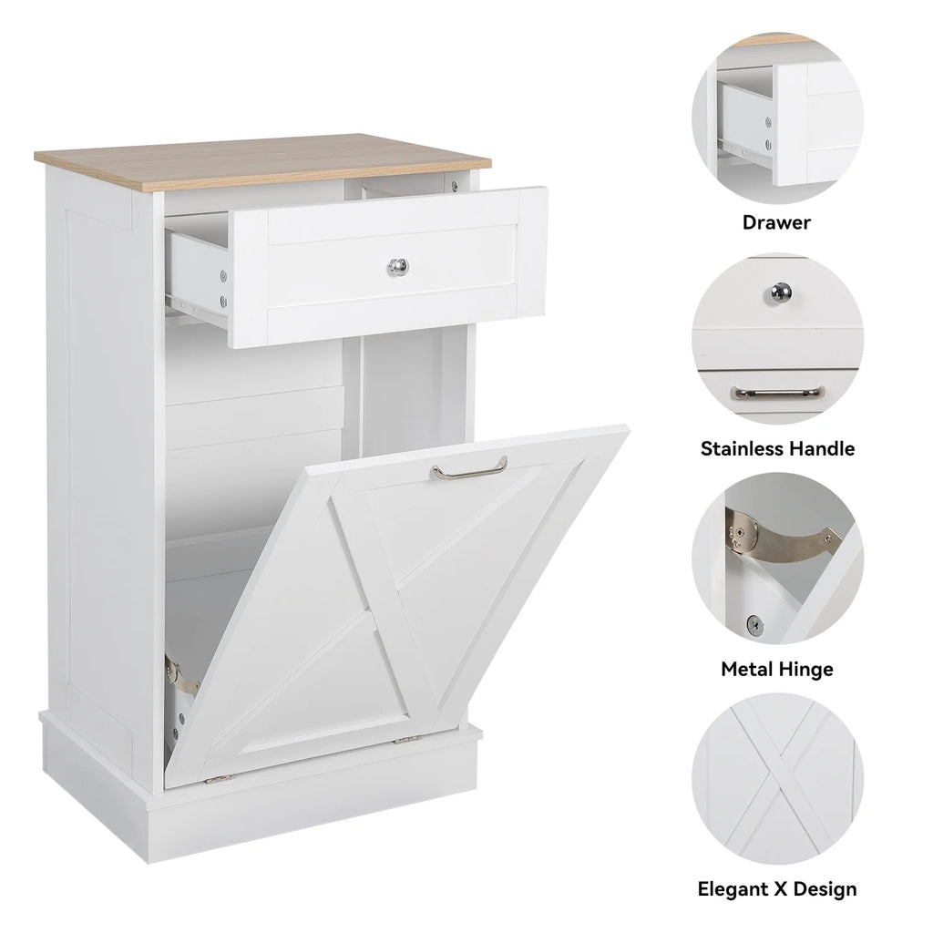 White Tilt Out Trash Can Cabinet R572817