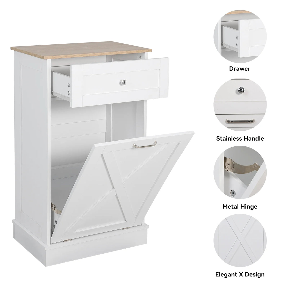 White Tilt Out Trash Can Cabinet R572817