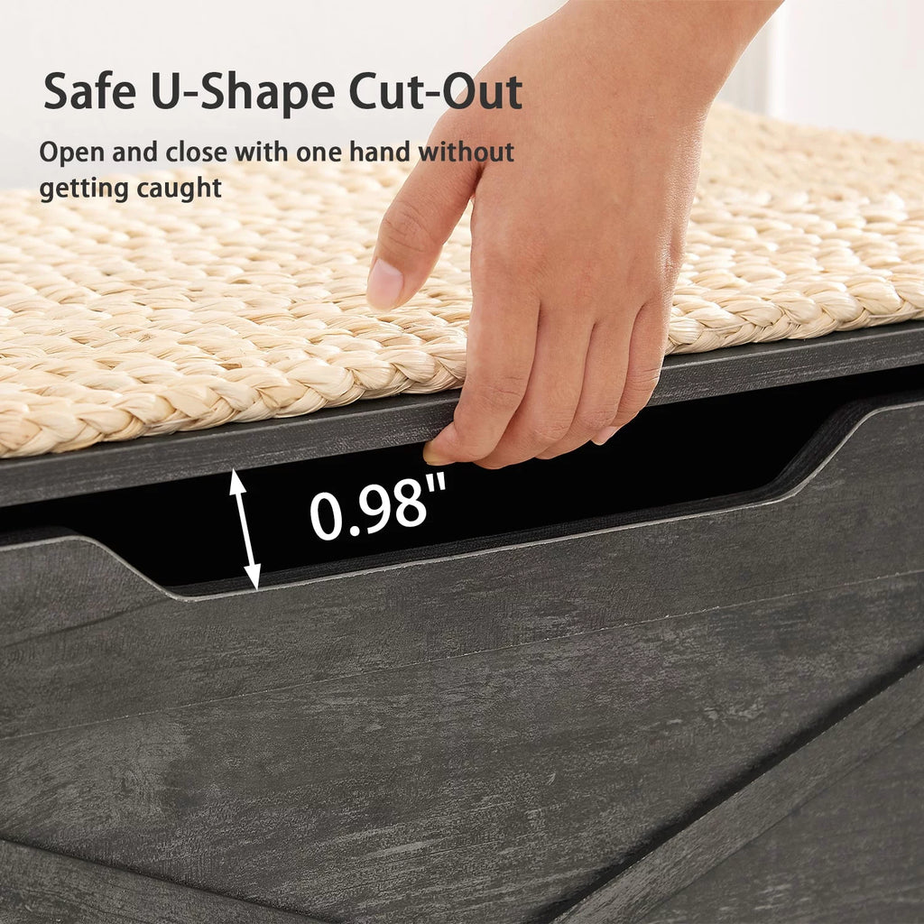 Charcoal Gray Storage Ottoman Bench with Safety Hinge Q682583