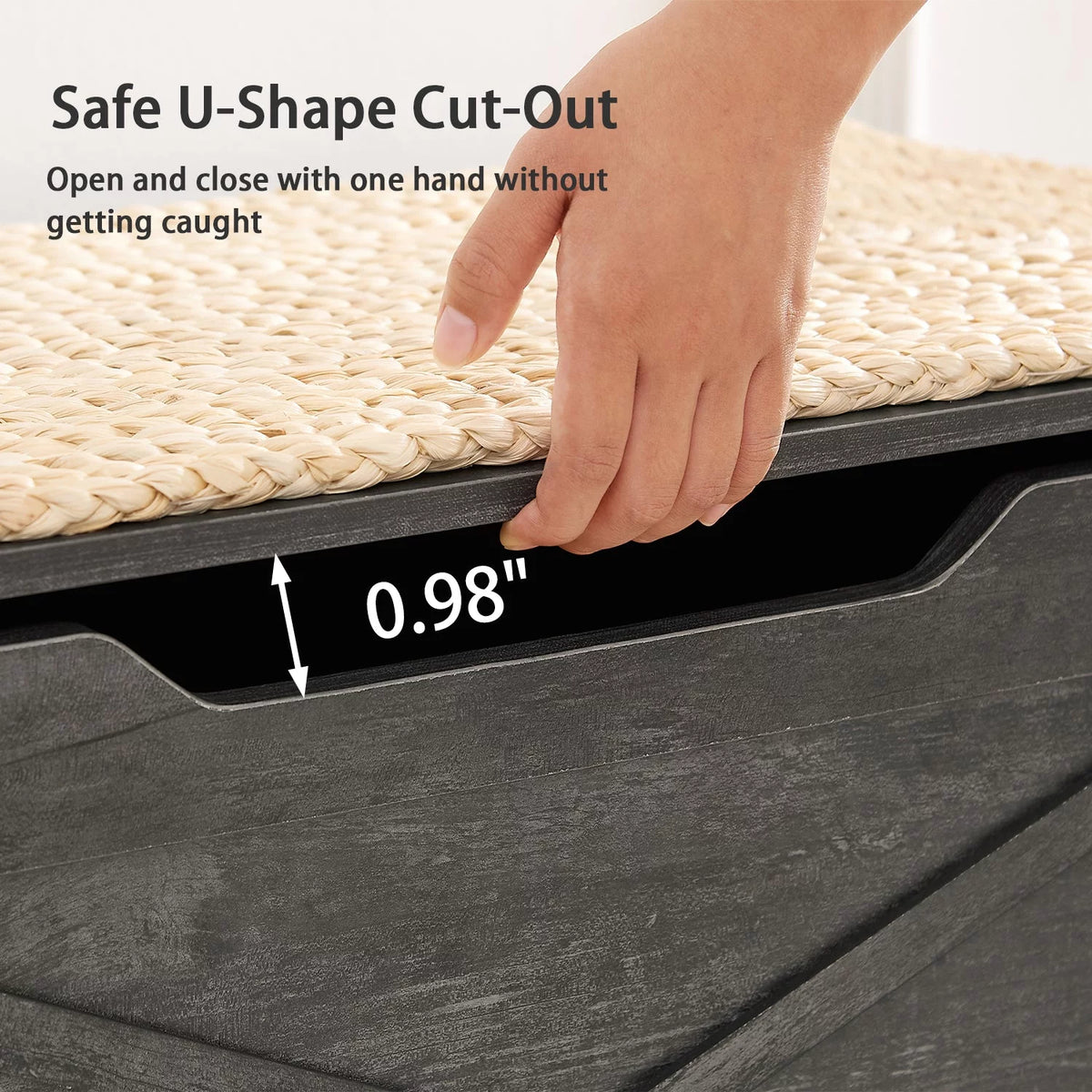 Charcoal Gray Storage Ottoman Bench with Safety Hinge Q682583