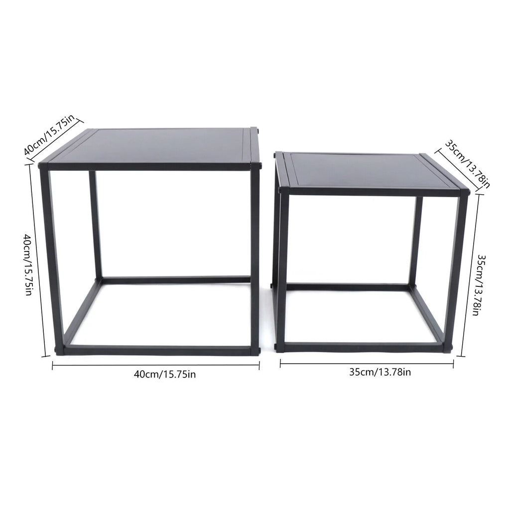 2Pcs Modern Square Metal Coffee Table Side Table End Table Matt Black O14826
