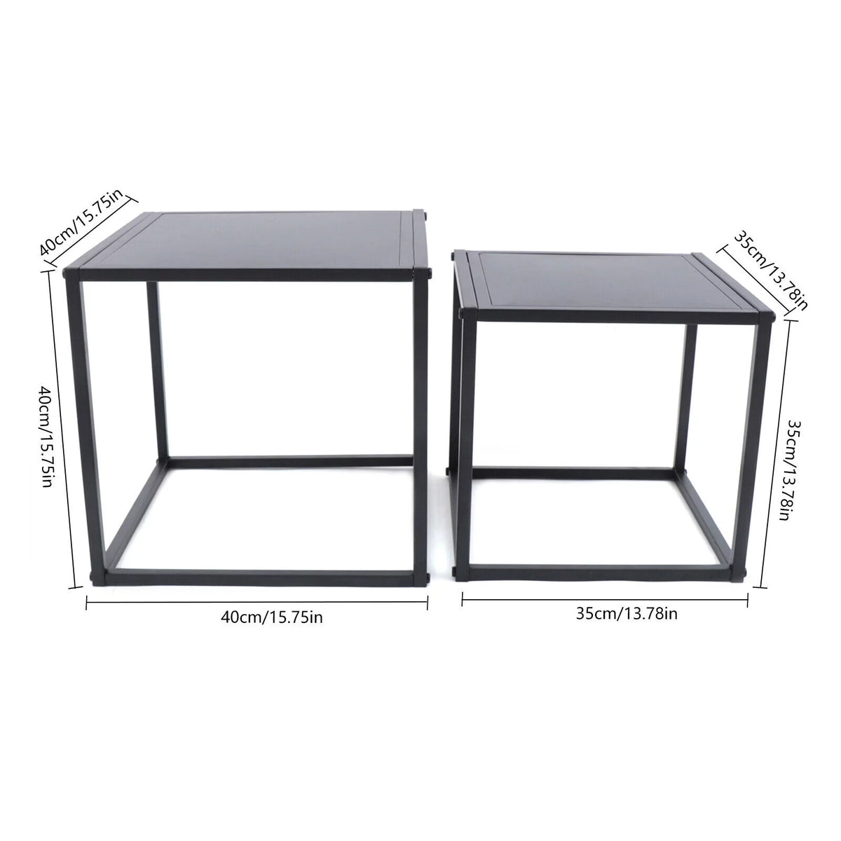 2Pcs Modern Square Metal Coffee Table Side Table End Table Matt Black O14826