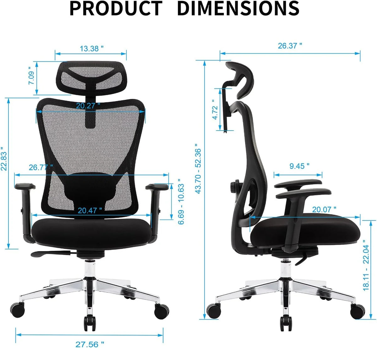 Ergonomic High Back Mesh Office Chair with Lumbar Support and Headrest Black S95244