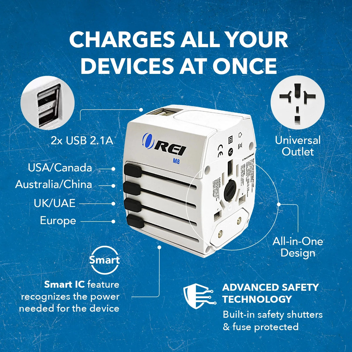 White International Travel Plug Adapter with Dual USB Charger I458