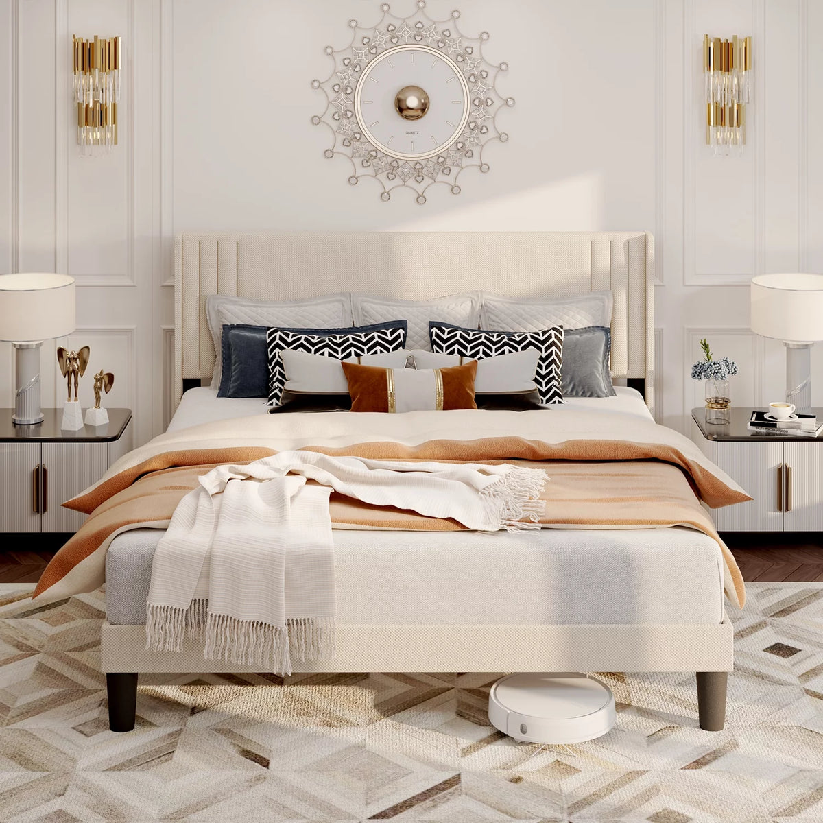 Queen Bed Frame with Wingback Headboard F102