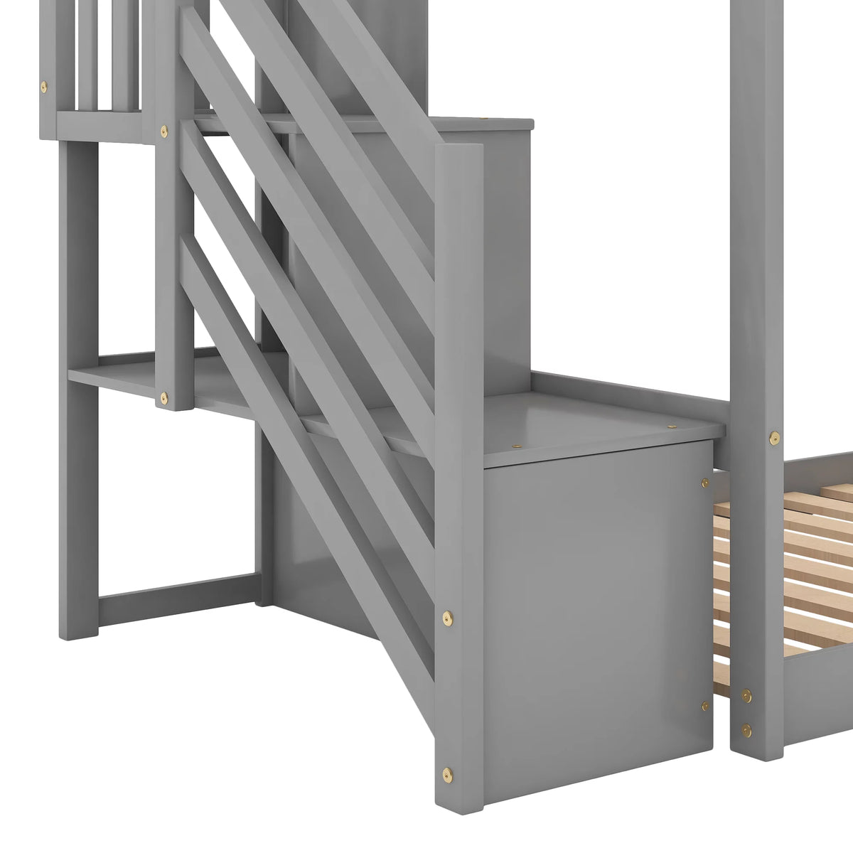 Gray Twin Over Twin Wooden Bunk Bed with Slide and Stairs H8807