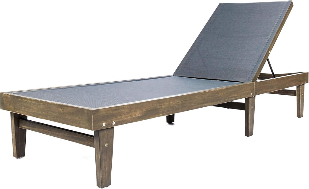 Outdoor Mesh Chaise Lounge with Acacia Wood Frame P178662