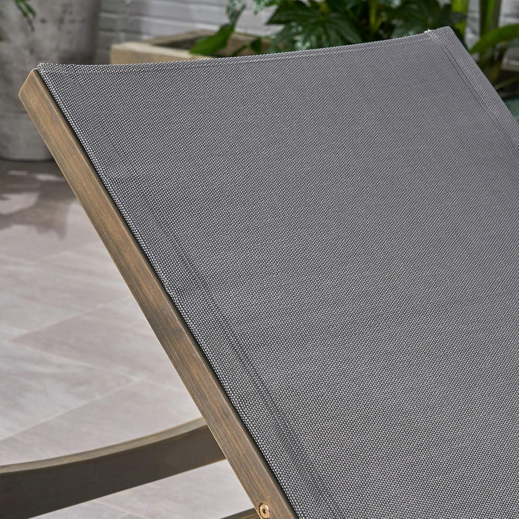 Outdoor Mesh Chaise Lounge with Acacia Wood Frame P178662