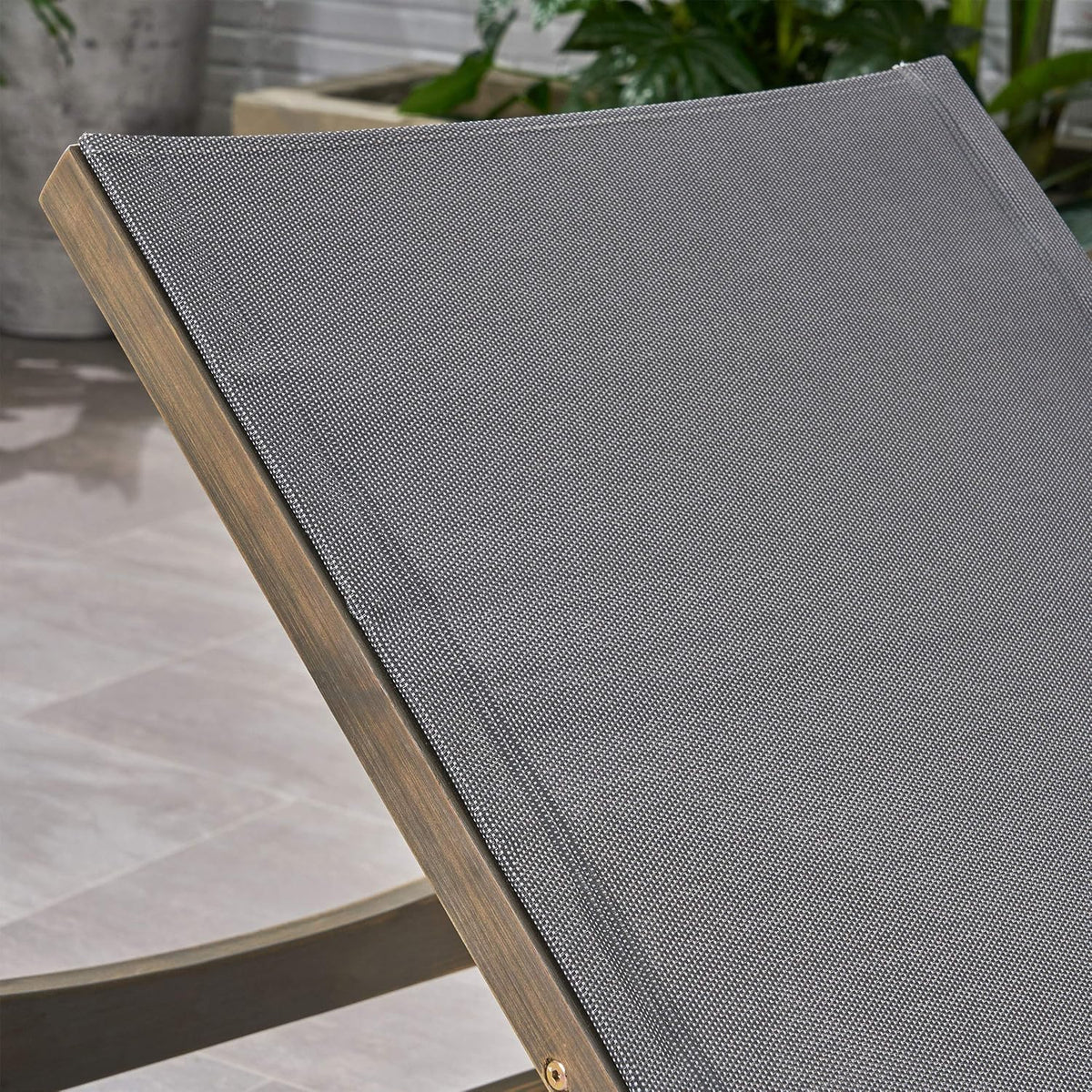 Outdoor Mesh Chaise Lounge with Acacia Wood Frame P178662