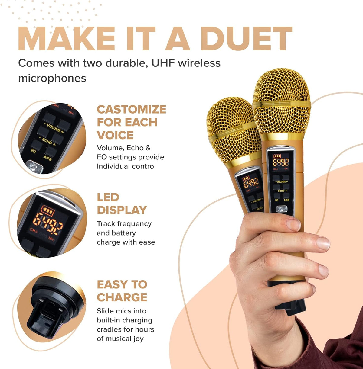 Portable Cat Karaoke Machine with 2 Wireless Microphones O619572