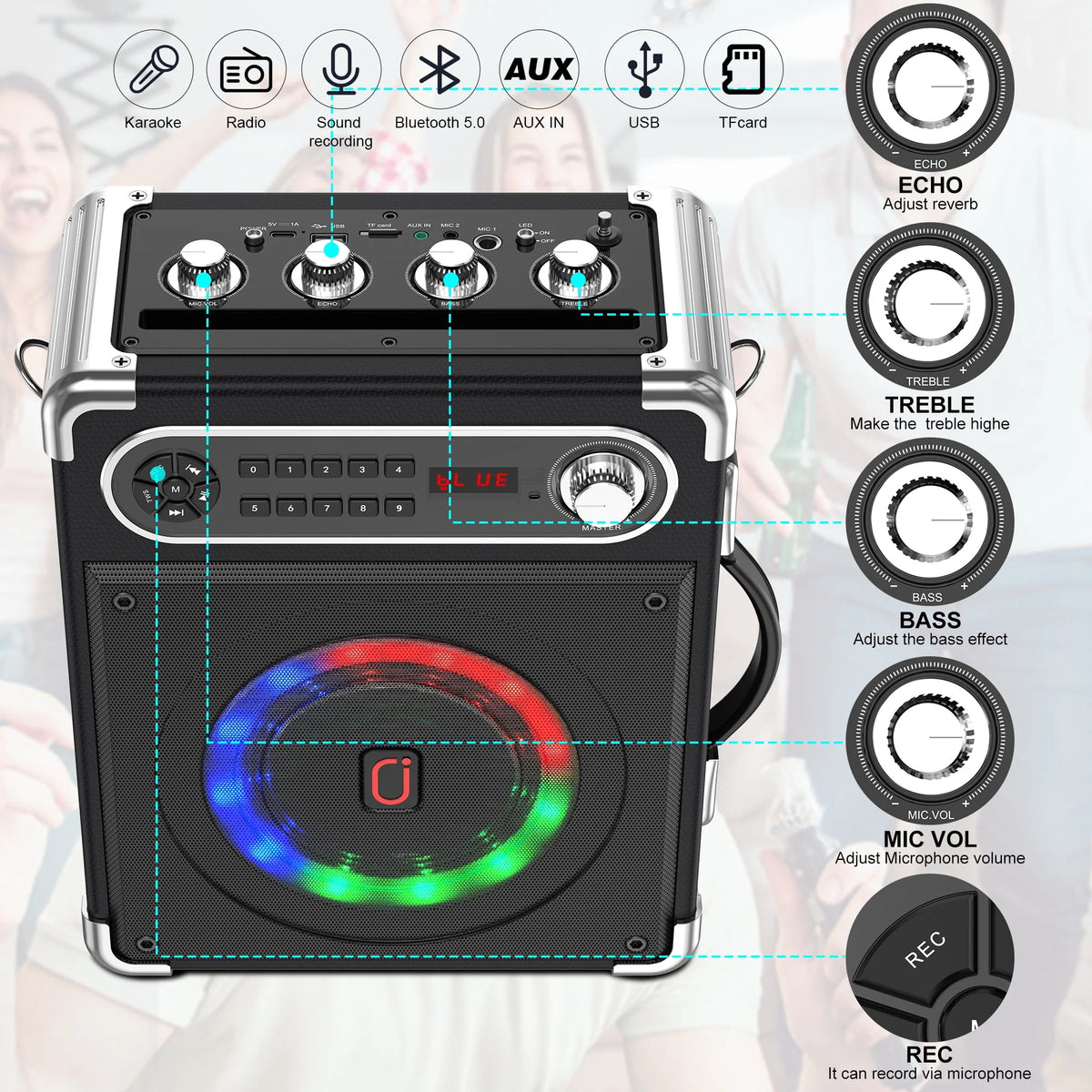 Bluetooth Karaoke Machine with 2 Microphones Q78263