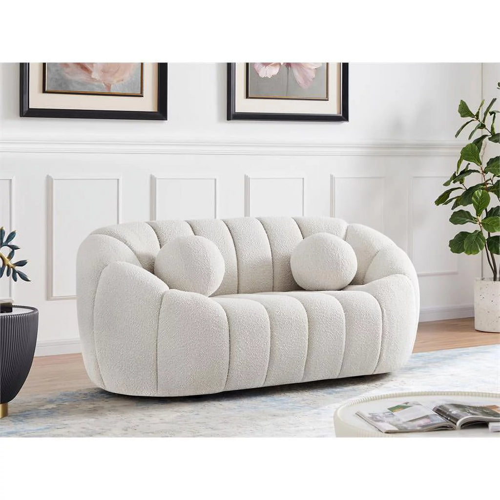 Cream Boucle Fabric Loveseat U122