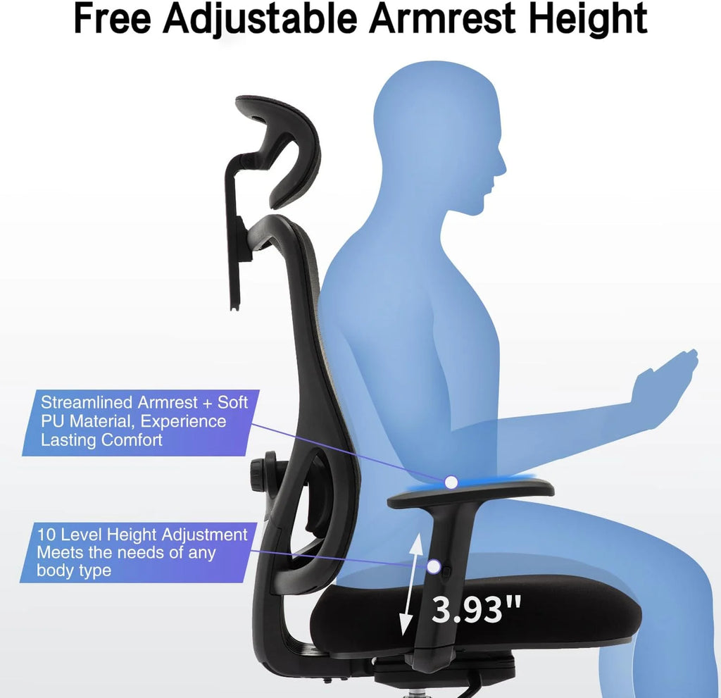 Ergonomic High Back Mesh Office Chair with Lumbar Support and Headrest Black S95244