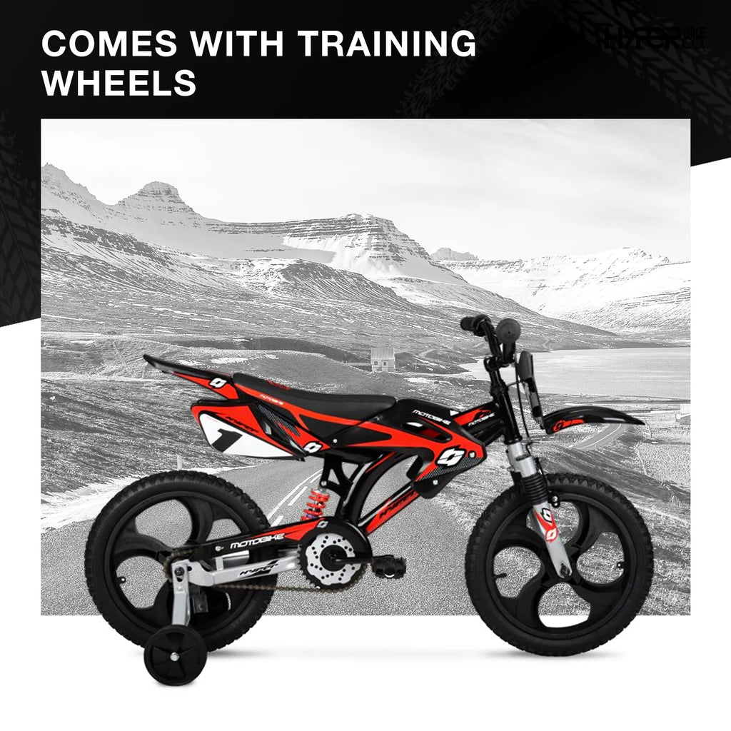 16 Kids Moto Bike with Training Wheels, Black/Red A763819