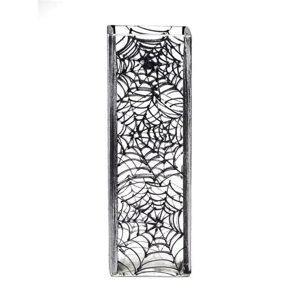 12 in. Spiderweb Art Decorated Square Glass Vase R919594