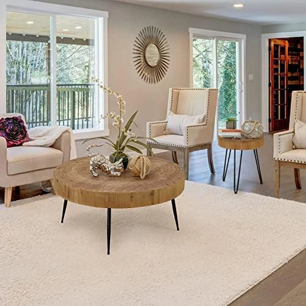 Round Coffee Table Set of 2 Solid Wood Side and End Table V5243