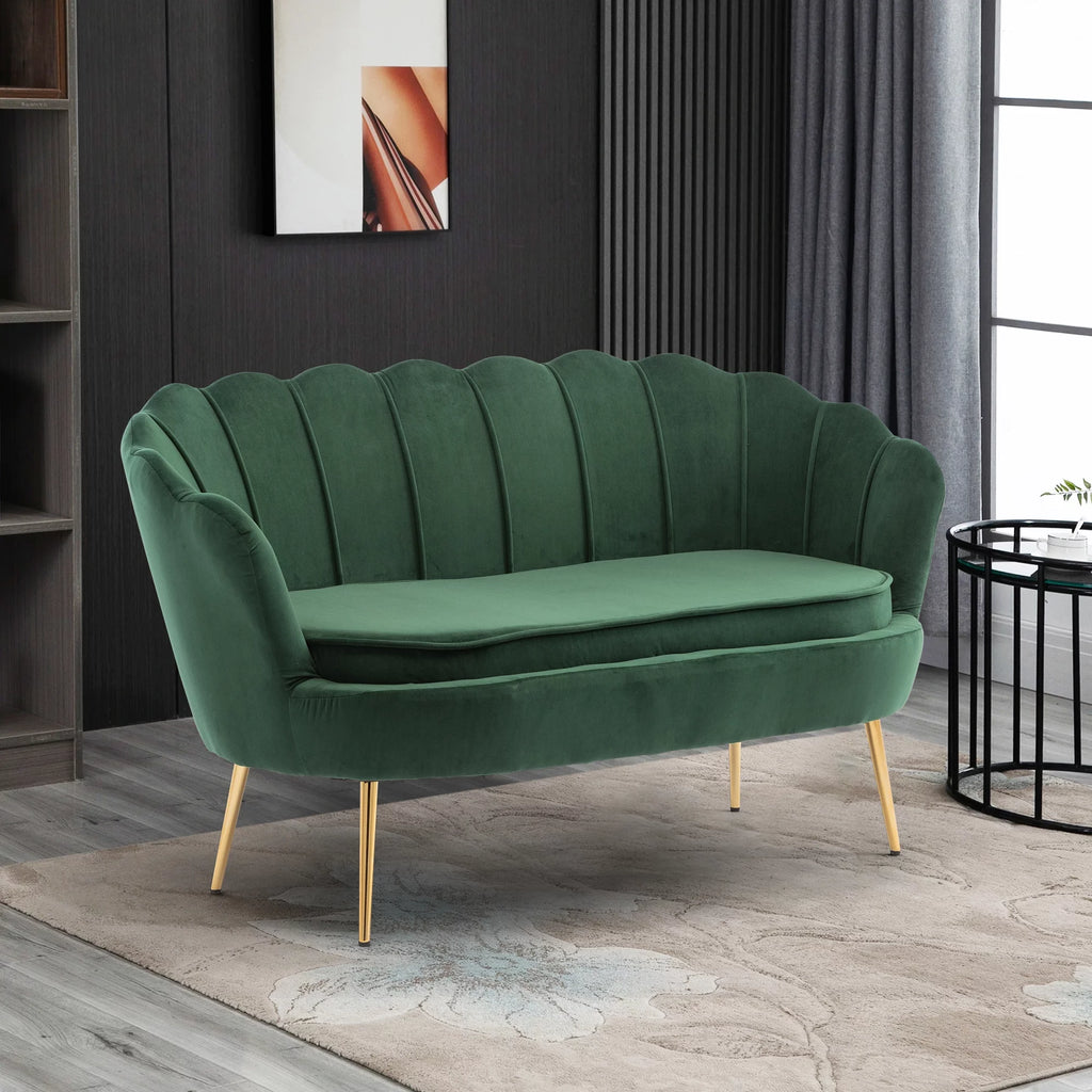 Green Velvet Upholstered 2 Seats Loveseat with Metal Legs X522