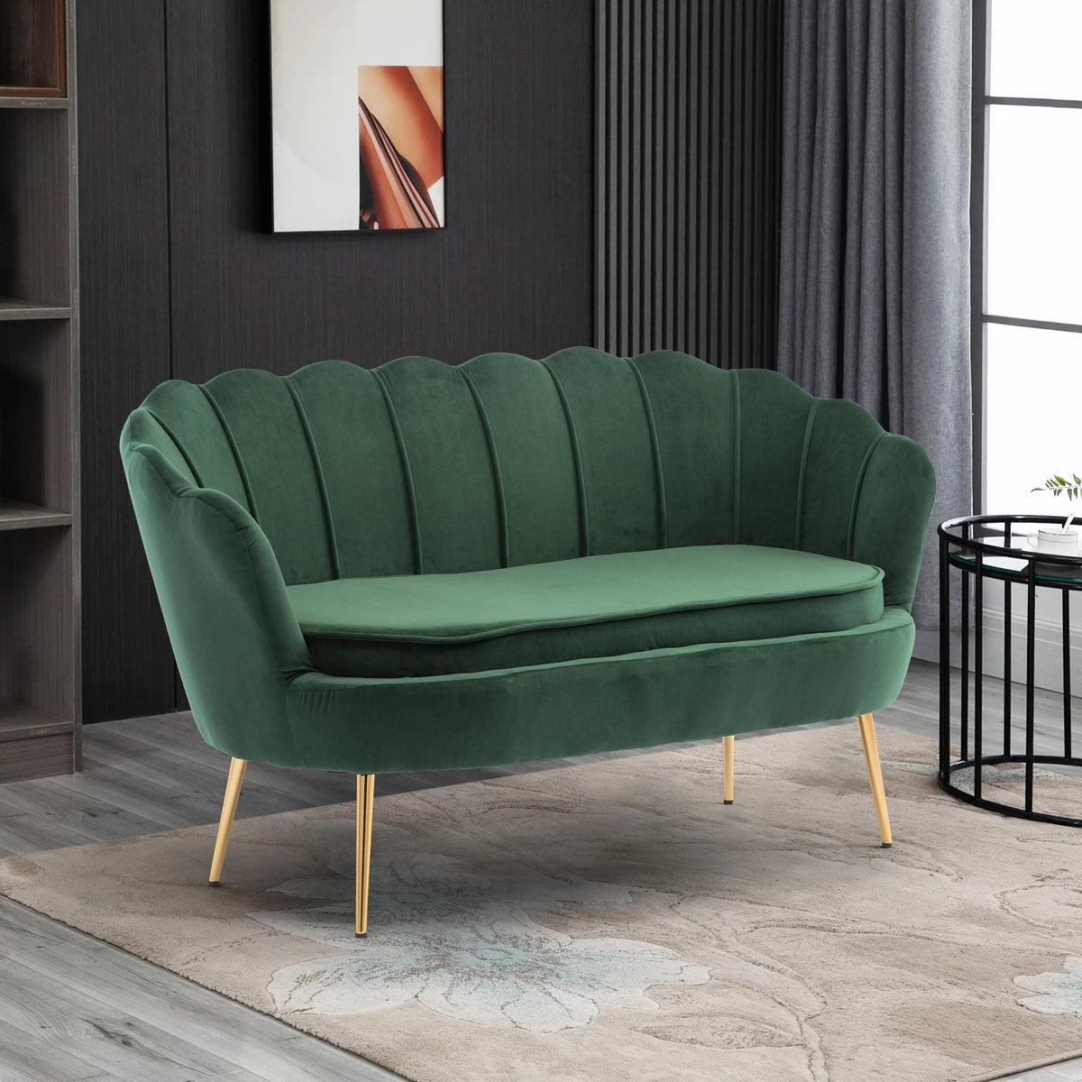 Green Velvet Upholstered 2 Seats Loveseat with Metal Legs X522