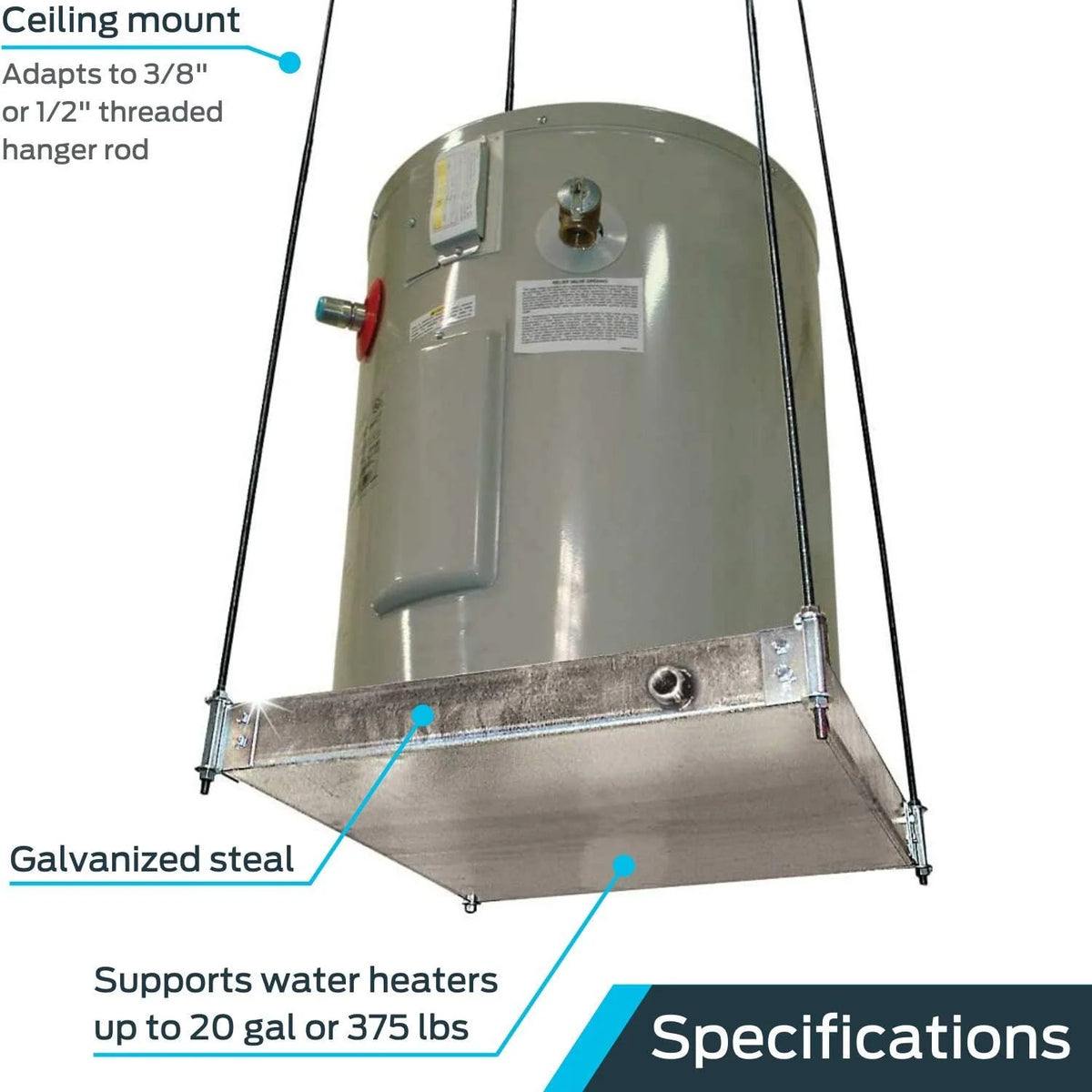 Ceiling Mounted Water Heater Platform with Steel Drain, Up To 20 Gallons A7956