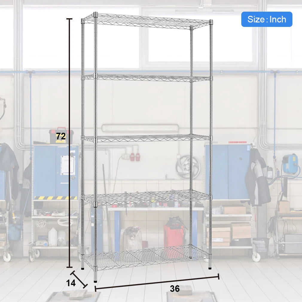 5 Tier Wire Shelving Unit Black M579