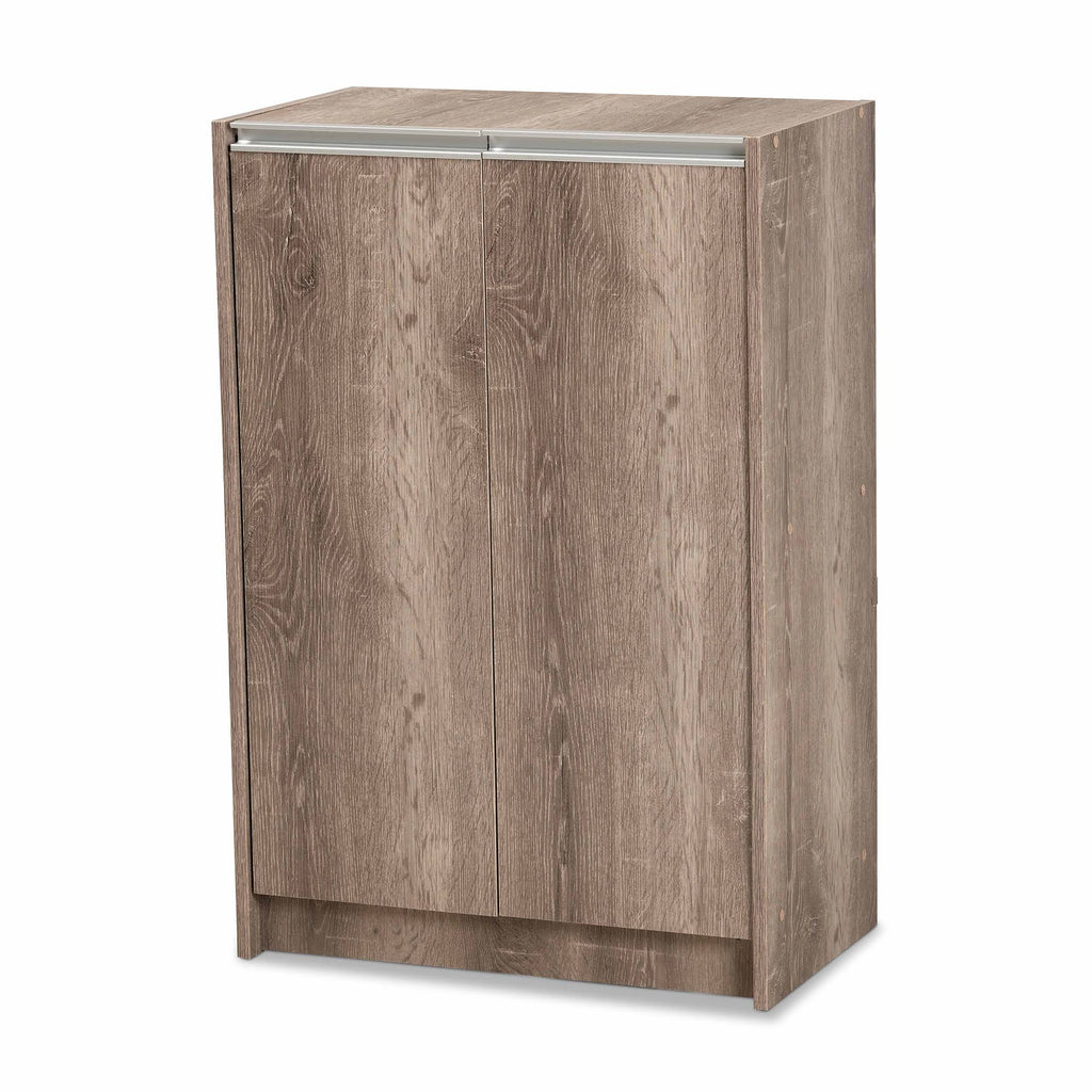 Weathered Oak Finished Wood 2-Door Shoe Cabinet I9964