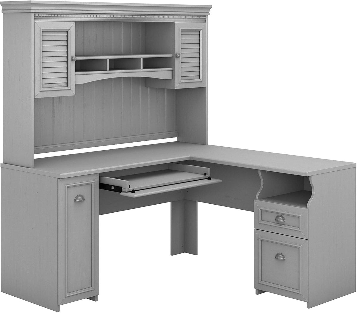 Gray L Desk and Hutch W6688