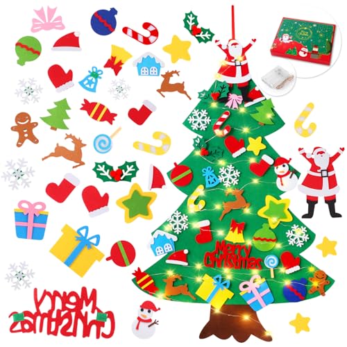 Felt Christmas Tree with 34 Ornaments and String Light A728