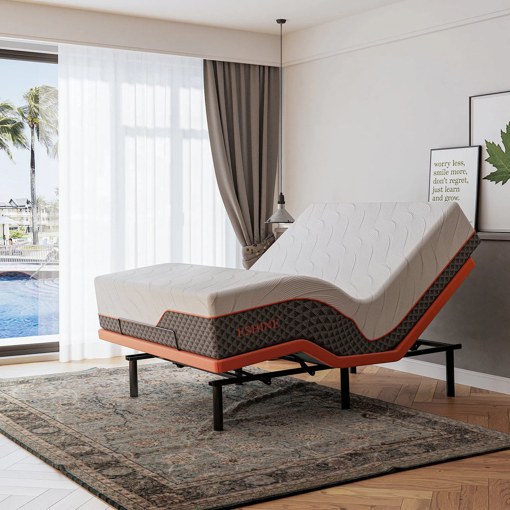 Queen Adjustable Bed Frame with 14 inch Hybrid Memory Foam Mattress Z484909