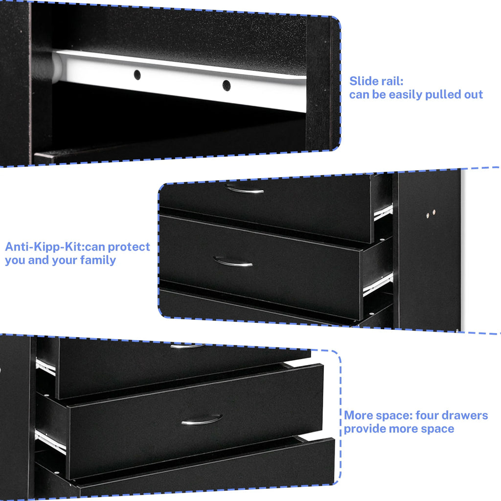 Black 4 Drawer Wood Dresser P712